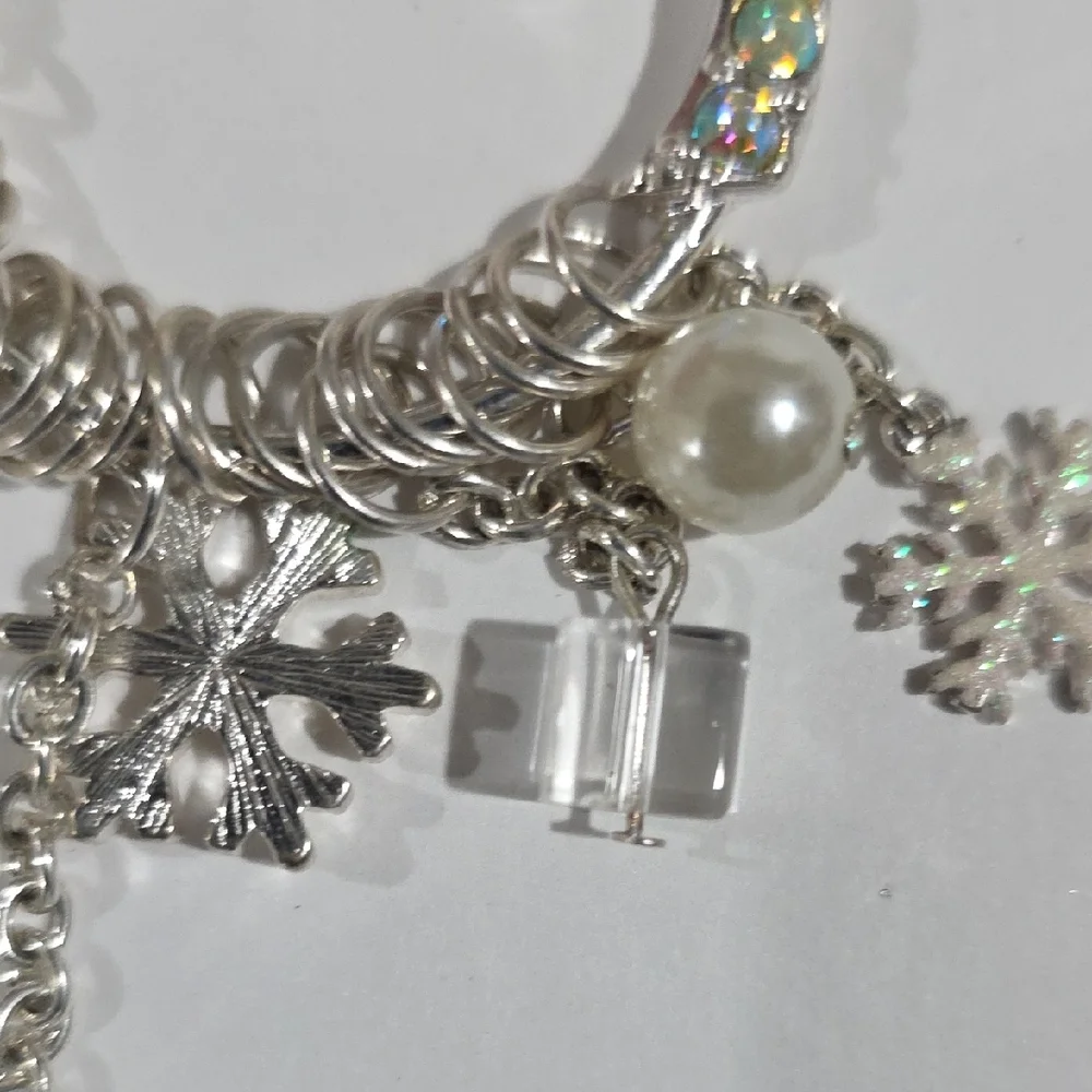 Silver Pendant Necklace – Iridescent Halo Circle - Snowflake, Pearl & Gift Charm